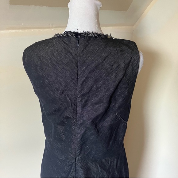 Dorothee Schumacher Denim Blue Linen/Cotton Raw Hem Patchwork Midi Dress size 3 - Picture 7 of 11